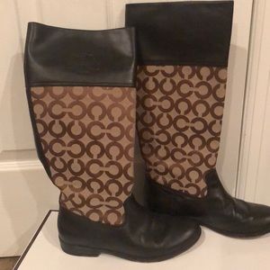 Coach brown leather/fabric boots